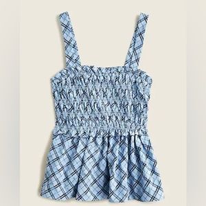 J. Crew Blue Plaid Smocked Tank Top